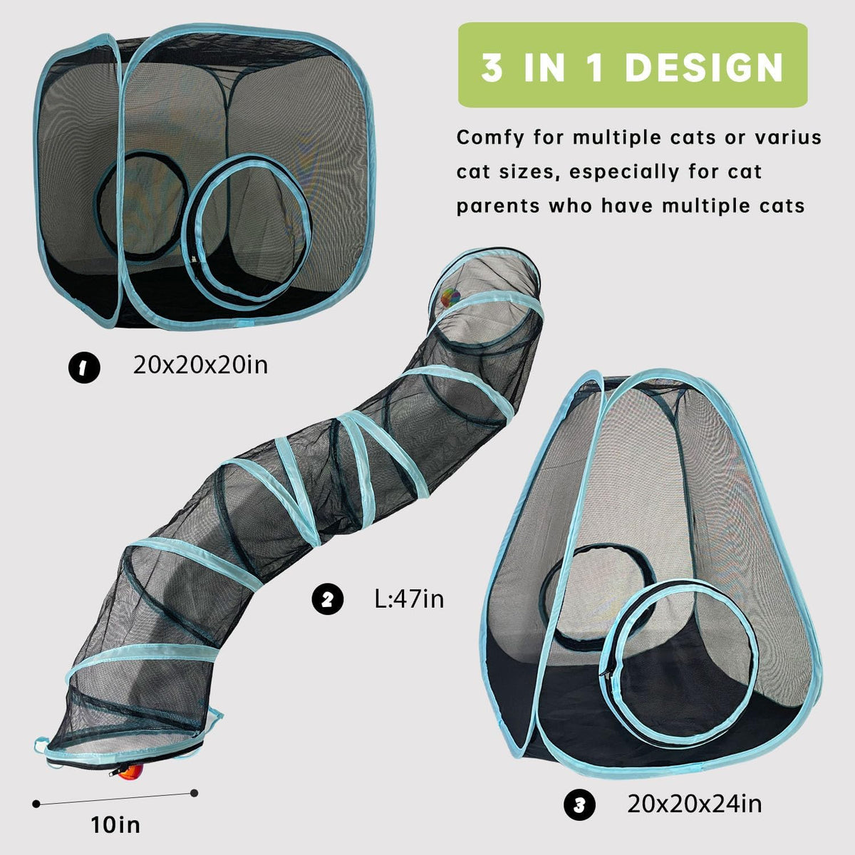 Outdoor Cat Enclosures, Cat Tunnels Catio Tents Cubes for Indoor Cats with Play Ball, Collapsible - image 3