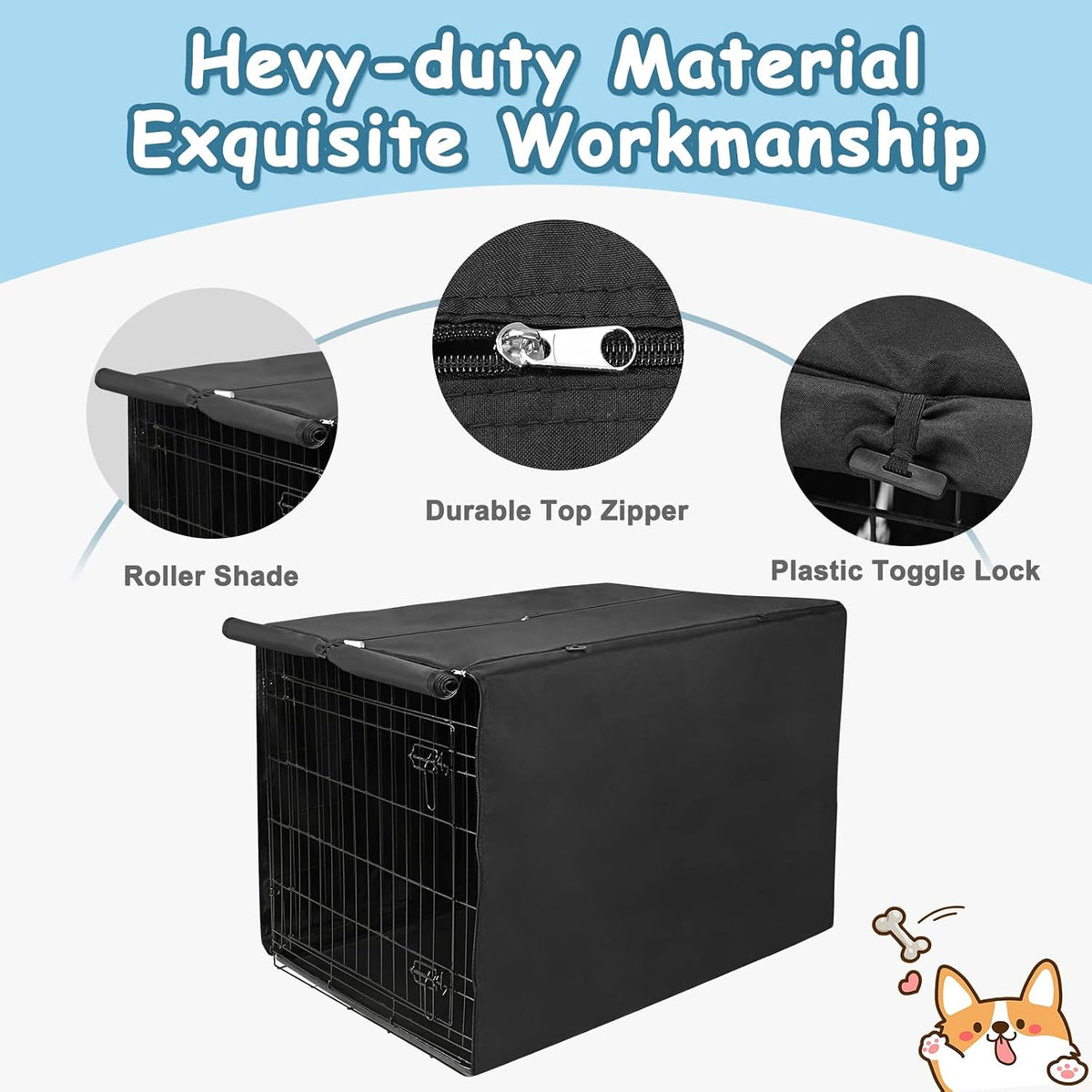 Deblue 36 inch Dog Crate Cover Fit for 36 inch Wire - – Essentials for Dogs - 48.0"L x 30.0"W x 33.0"H / Black - image 4