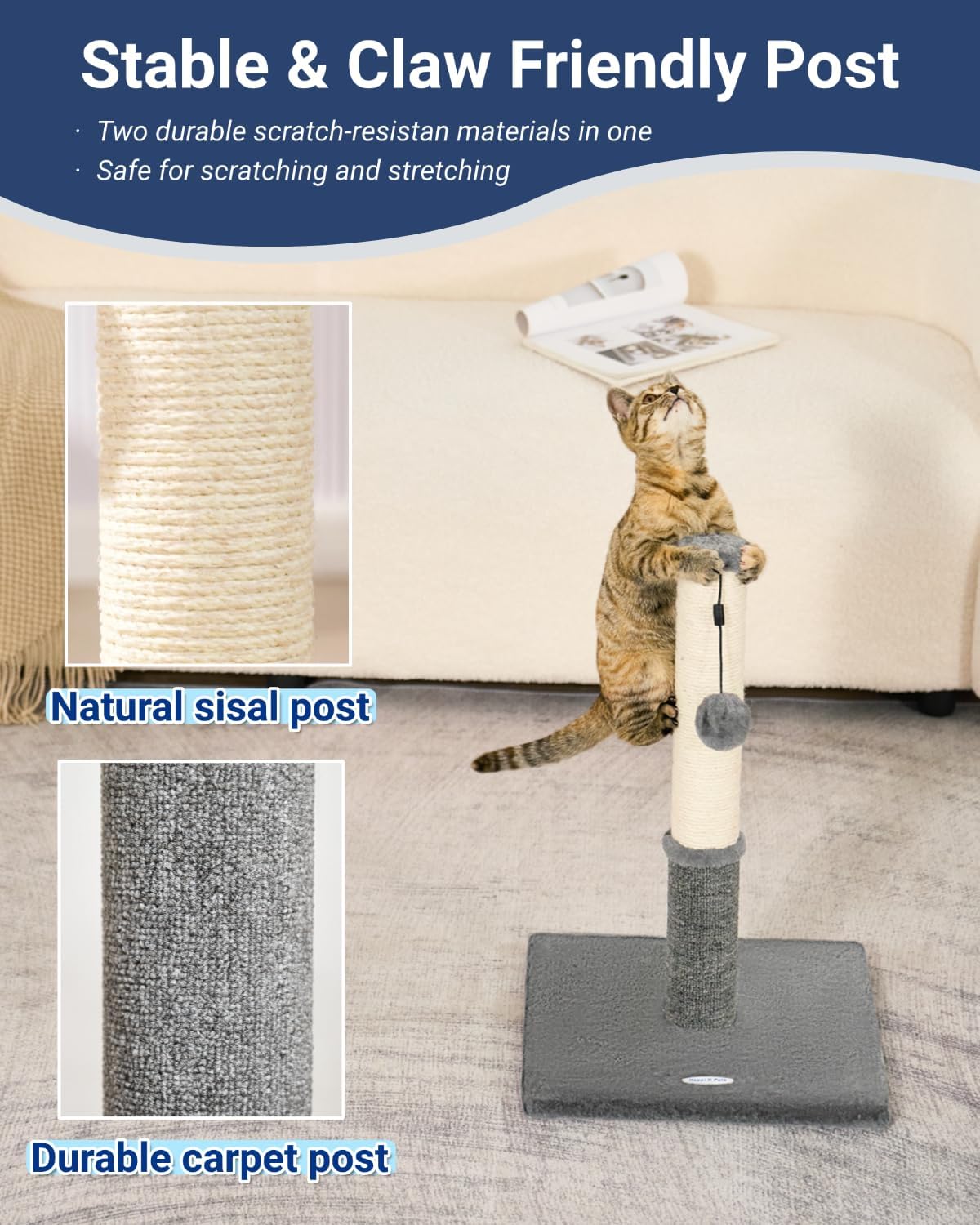 Cat Scratching Post, Cat Scratchers for Indoor Cats with Toys – Essentials for Cats - 21.6" / Light Gray - image 2
