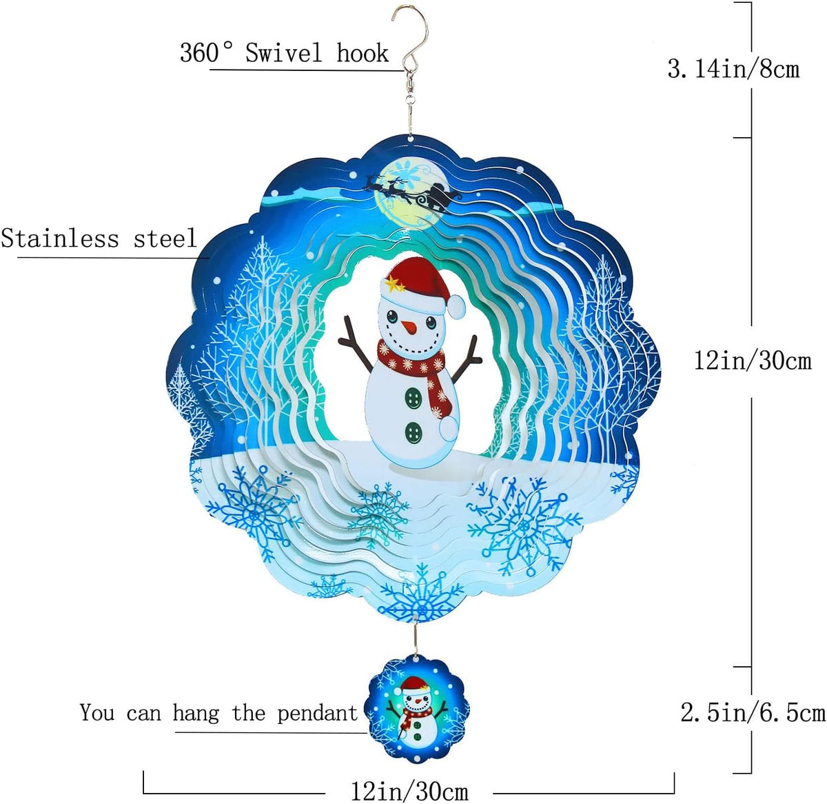 FANTAART Christmas wind spinner, 12 inch stainless steel snowman yard sculpture - view 18