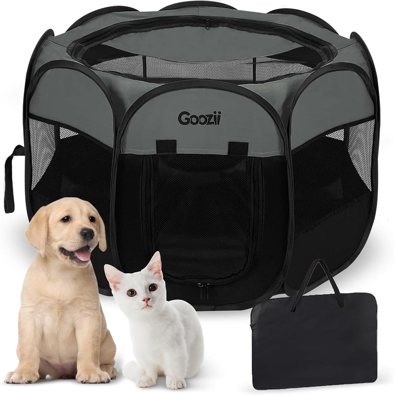 GOOZII Pet Cat Playpen for Indoor Cats Enclosed - Grey-Black / L [44.8" x 44.8" x 23.5"]