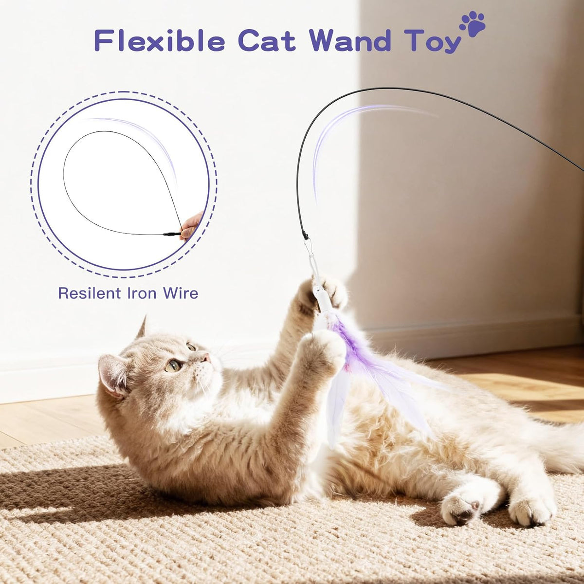Pawaboo Cat Feather Wand Interactive Toy - Purple - image 2