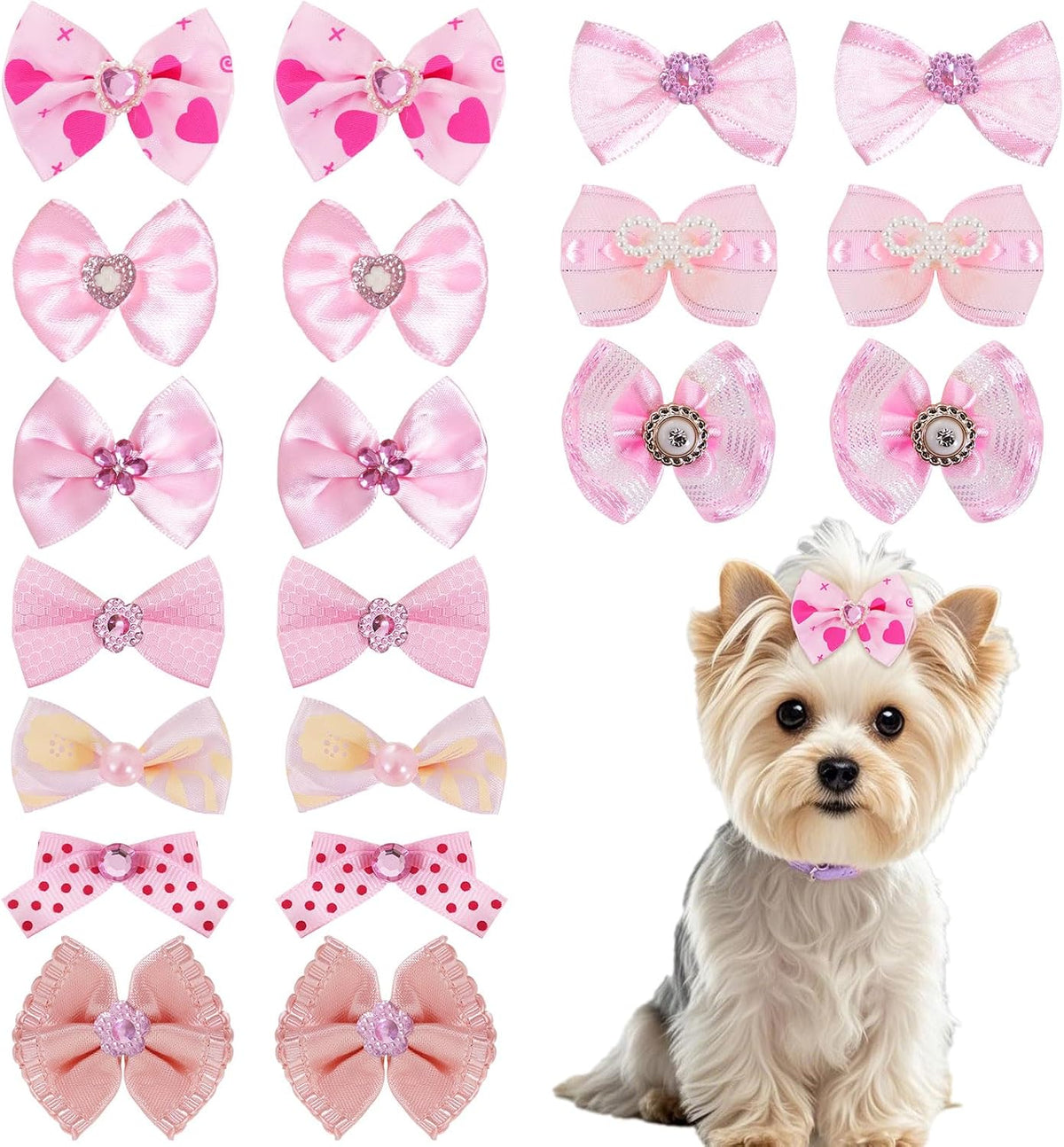 20PCS Cute Dog Hair Bows with Rubber Bands Handmade Mix Style - Pink / Novel Pattern