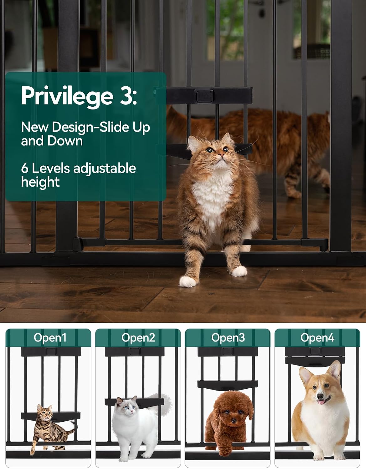 Babelio 36" Tall Pet Gate with Cat Door, CatPrivilege II, 29-40" - Black / 29-40" Wide, 36" Tall - image 4