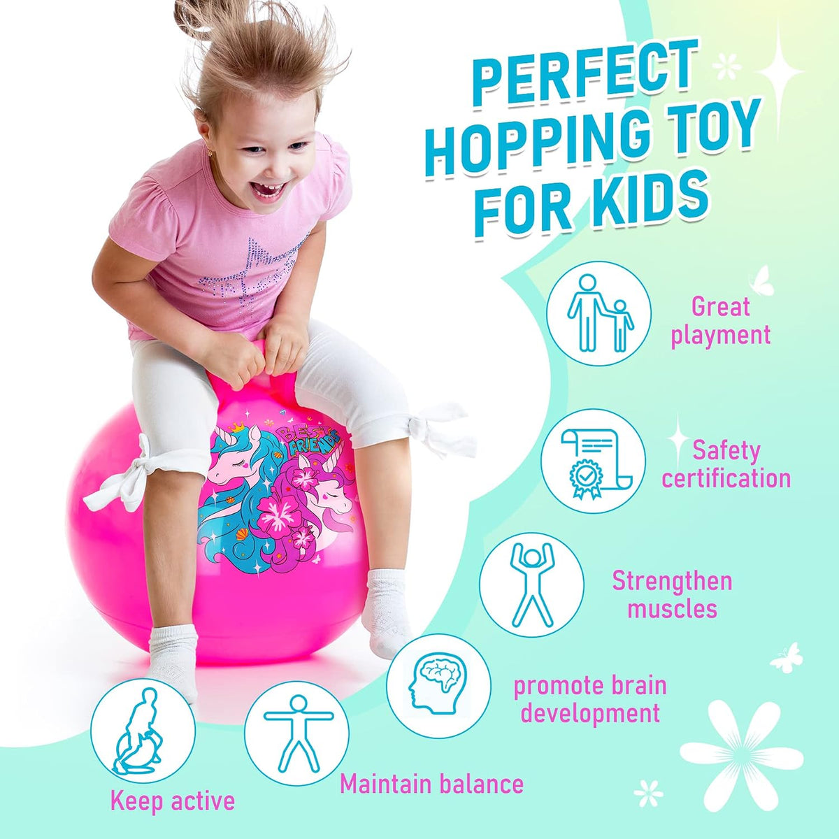 U&C Planet Hopper Ball, 18In Bouncy Ball with Handle for Kids Ages 3-6 – Fun for Kids & Family - 3-6 Years / Pink Unicon - image 3