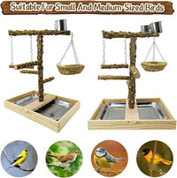 Tfwadmx Bird Perch Natural Wood Stand Toy Parrot Play Stand Platform and Hanging Bird Nests Bird Cage with Removable Tray and 2 Stainless Steel Cups for Parakeets Canaries Cockatiels Conure Lovebirds