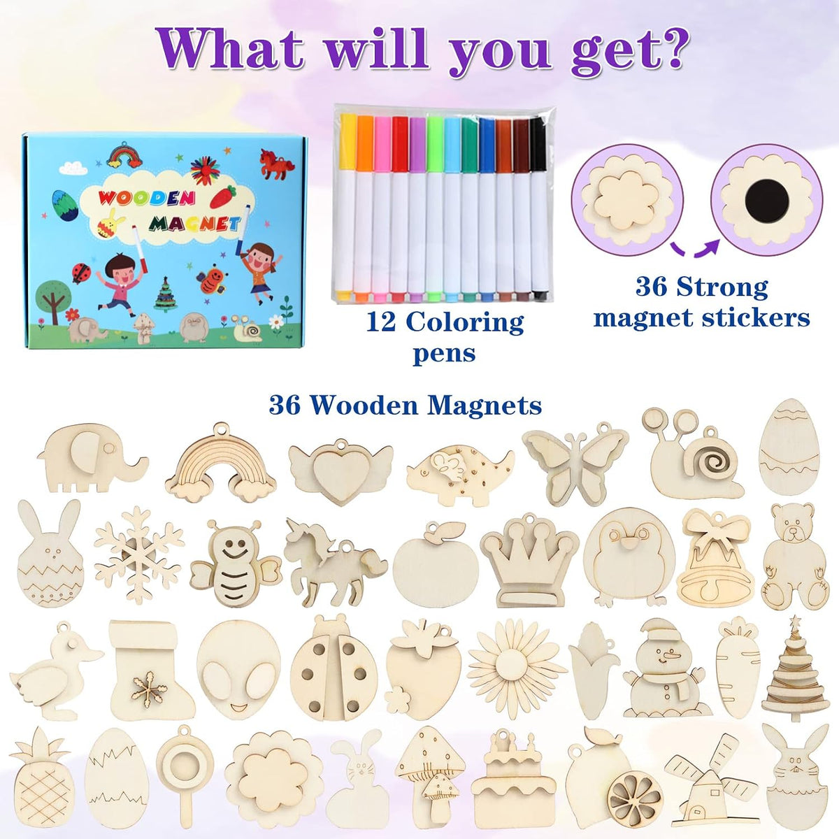 DIY Wooden Magnet 36 Art Craft Supplies Painting Kit for Kids Ages - image 2