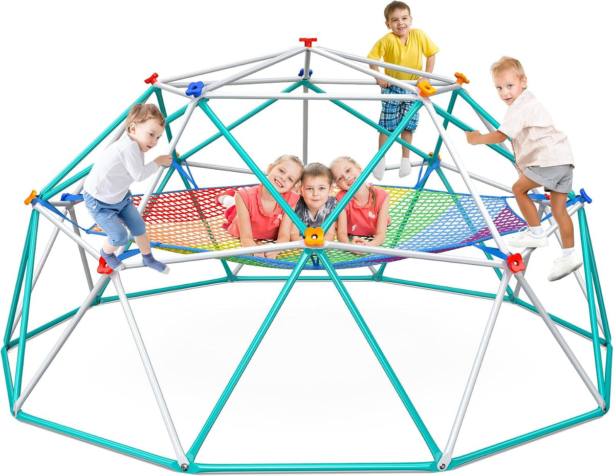 Hapfan 10 ft climbing dome with multi-color cargo net hammock for kids - view 2
