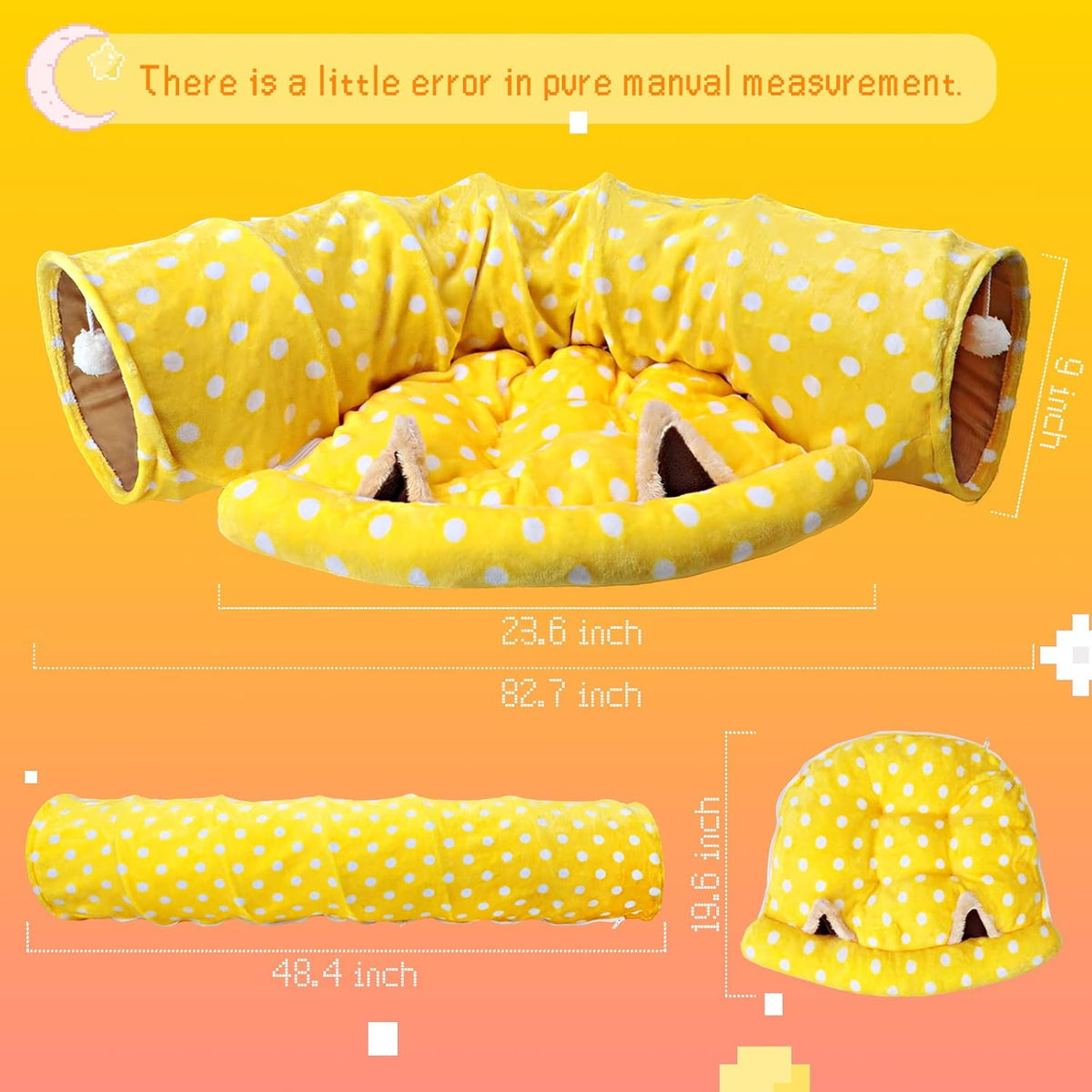 Bunny Tunnel Bed, 2-in-1 Collapsible Rabbit Tunnel Hideout with Mat – Essentials for Small Pets - Yellow - image 2