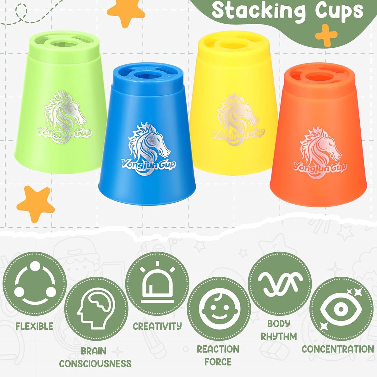 Libima 48 piece sports stacking cups set in blue, green, black and red - view 5