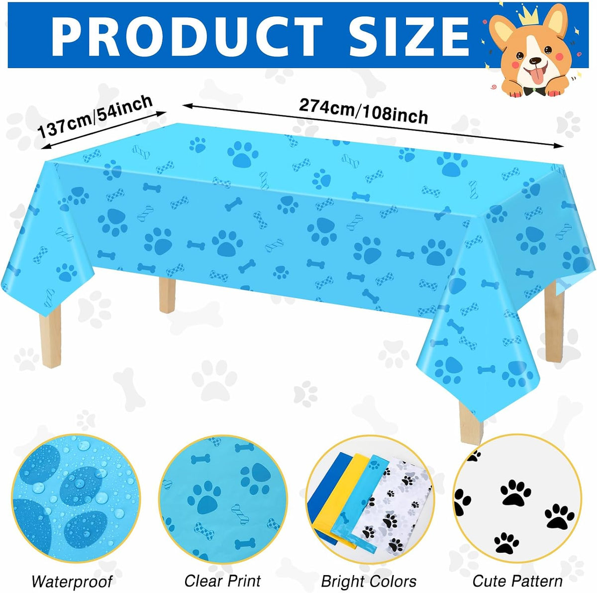 NOVWANG kids party tablecloth 4-pack in red, yellow, cloud and cow print - view 11