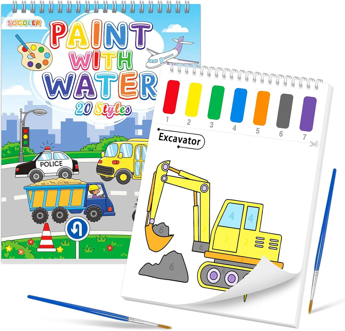 SOCOLER Paint with Water Coloring Books for Kids & Toddlers - Traffic