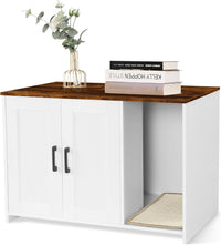Cat Litter Box Enclosure, with Scratching Mat - White+Rustic Brown / 27.6"L x 18.2"W x 19.6"H