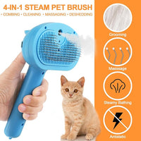 Cat Steam Brush for Shedding, 4 in 1 Steamy Cat Brush with Release Button, Self Cleaning Metal Pet Misting Hair Comb with Handle for Grooming Kitten Dog(Blue)