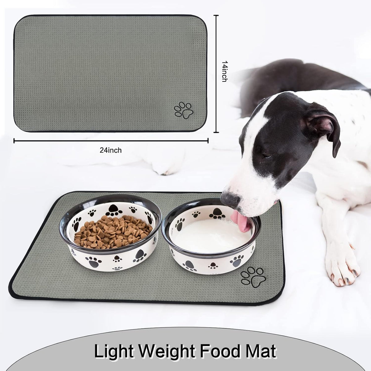 Dog Food Bowl Mat Pet Feeding Mat for Food Water 14.2x24In Grey – Essentials for Dogs - Grey Rectangle / 24"L x 14.2"W - image 2