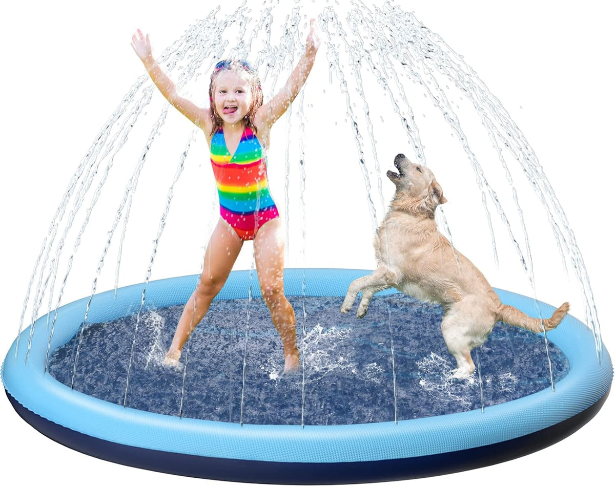 Jasonwell non slip splash pad sprinkler for kids and dogs spraying water in a backyard