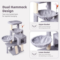 Cat Tree with Cat Condo and Hammock - Grey / 37" - image 4