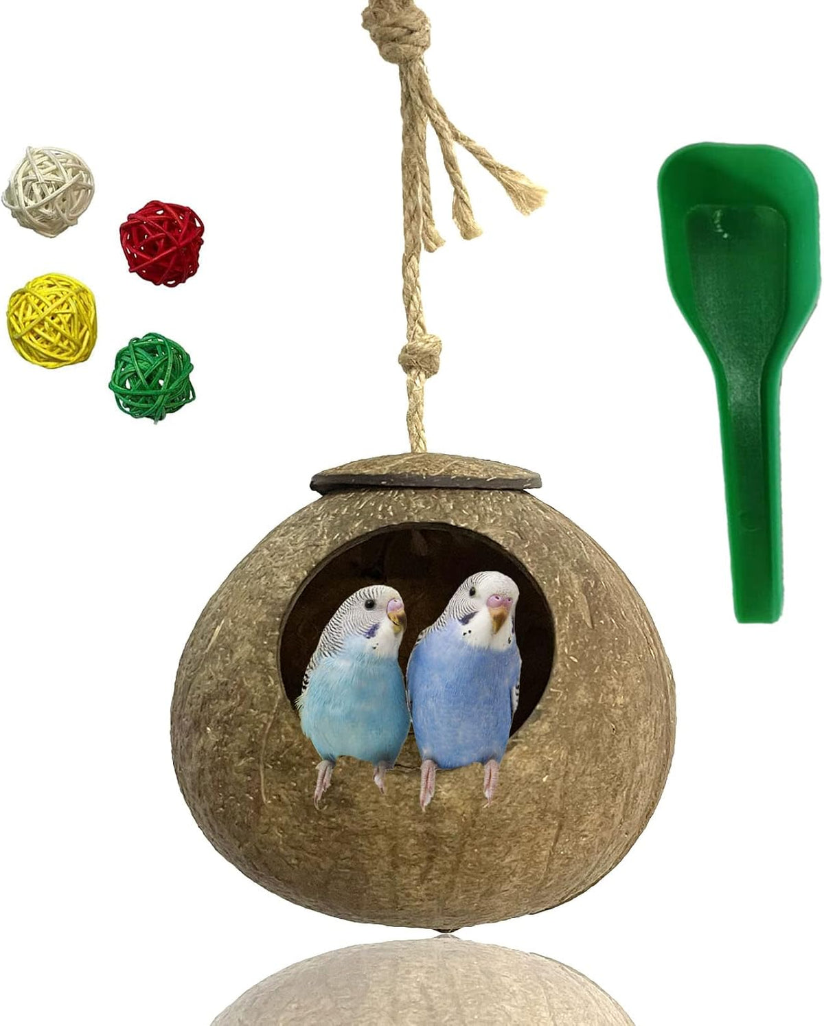 Parakeet Nesting Box Transparent Bird House Bird Nest Box for Cage - Coconut shell / [M:9.8 x 5.1 x 5.1 lnches]
