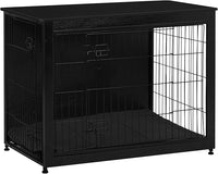 DWANTON Dog Crate Furniture with Cushion, Wooden Kennel Table with Double Doors, Indoor Dog House, Large Size, 38.5" L, Black