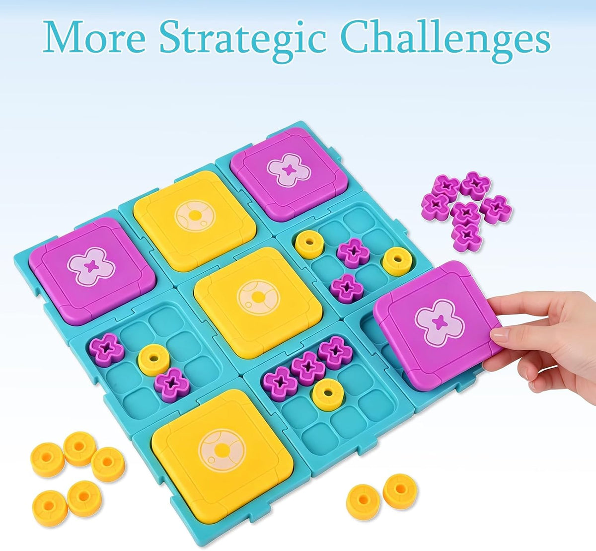 Tic Tac Toe Board Game, Classical Family Board Game – Fun for Kids & Family - Purple/Yellow - image 2