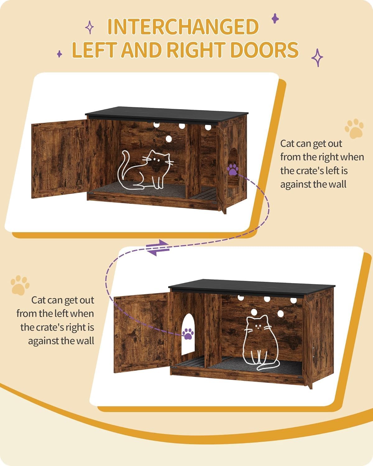 Hzuaneri Cat Litter Box Enclosure - Rustic Brown and Black / 39.4"L x 21.7"W x 23.6"H - image 4