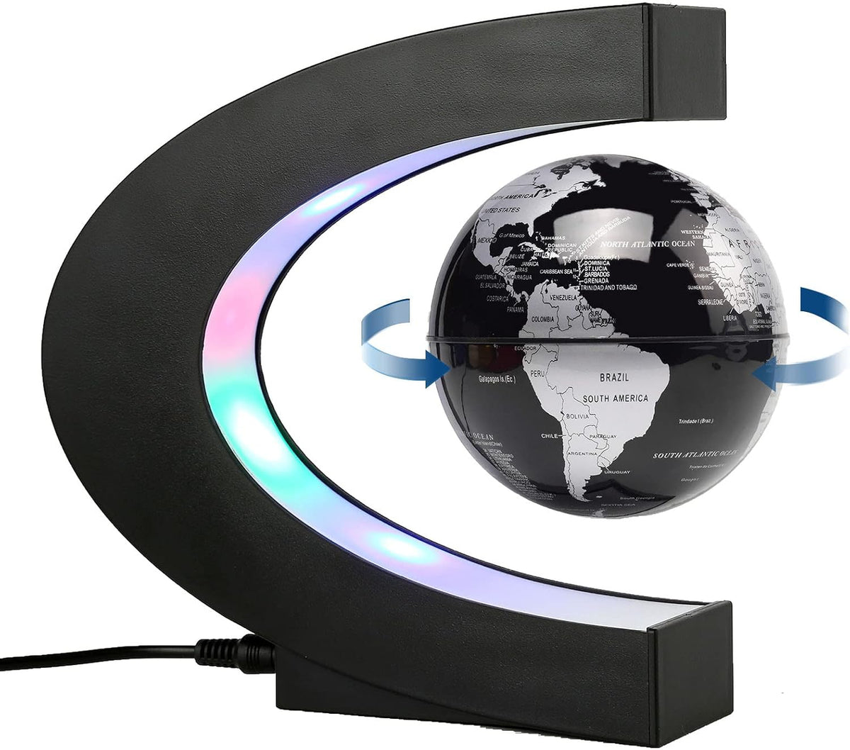Magnetic Levitation Floating Rotating World Globe with LED Light - Black