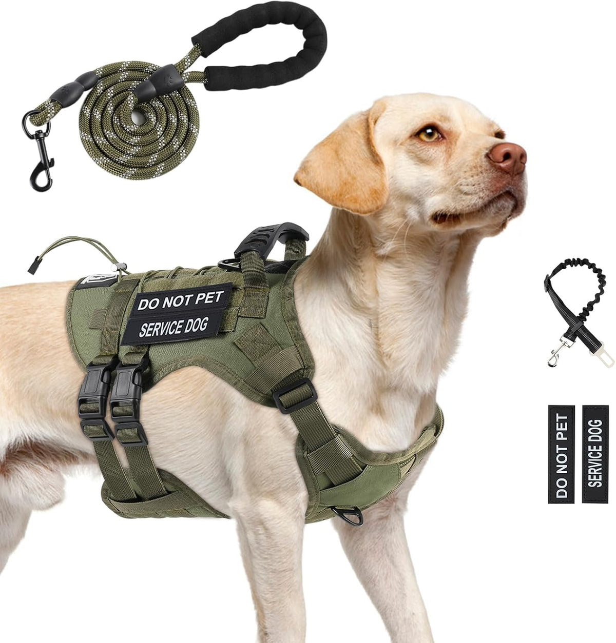 No Pull Tactical Dog Harness Medium Sized Dog, Service Dog Vest - Large(Chest:27.5-44.9",Neck:18.9-26.8") / Green