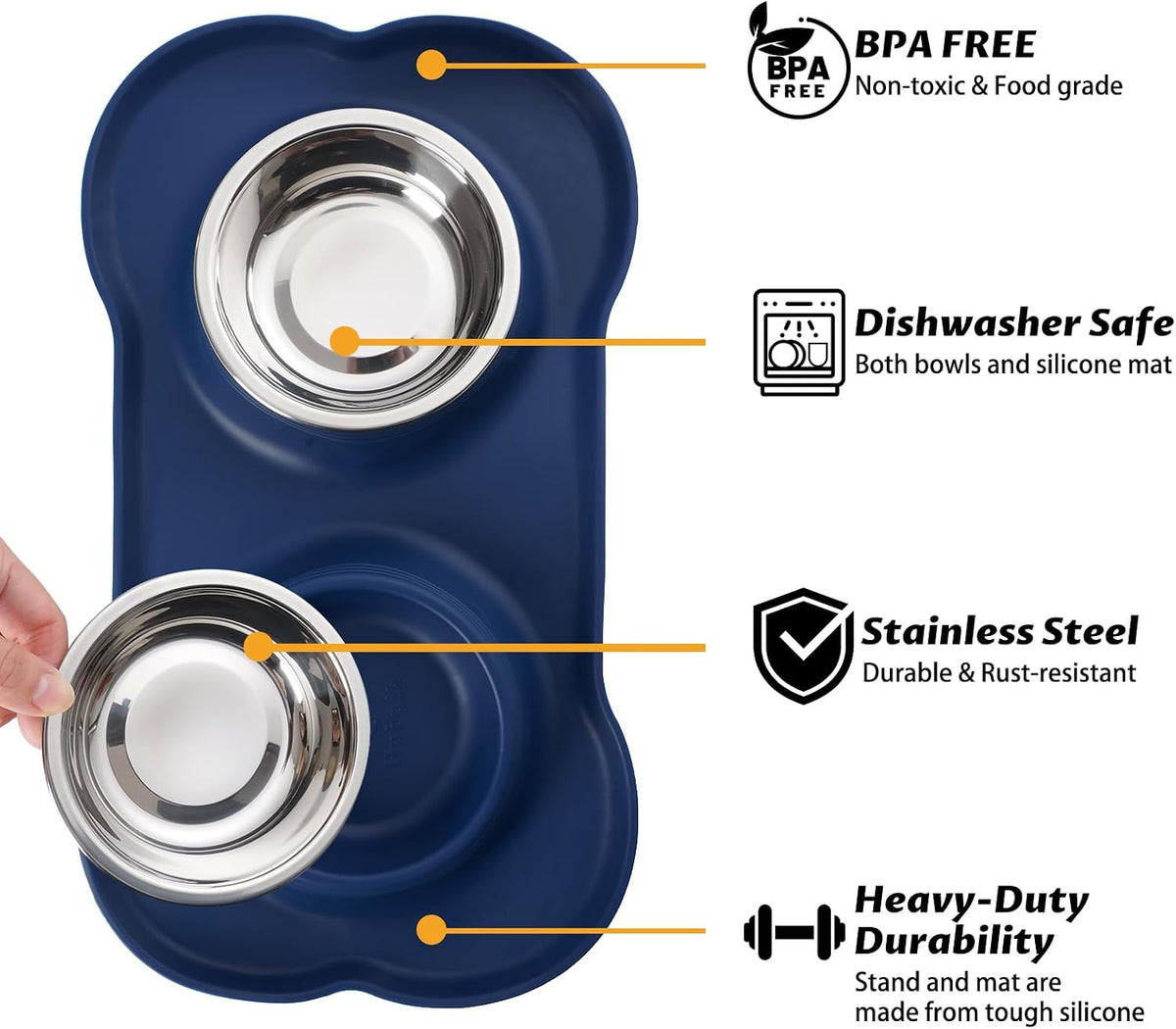Hubulk Pet Dog Bowls 2 Stainless Steel Dog Bowl with No Spill - Navy Blue / Small - image 2
