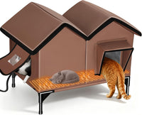 Outdoor Heated Cat House for Outside - Tan / L