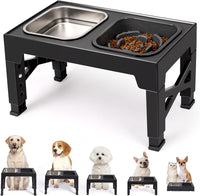 Elevated Dog Bowls with 2 Stainless Steel Dog Food Bowls - Black / Square Slow Feeder