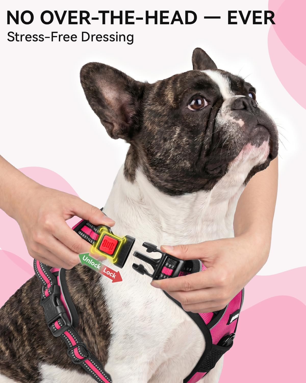 Joytale No Pull Dog Harness & Seat Belt, Easy On 3-Buckle, L - Hot Pink / Small - image 2