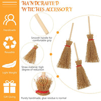 Cindeer mini witch brooms with straw heads, wooden handles and red rope ties - view 3
