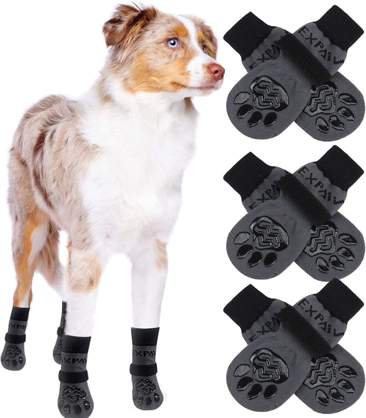 6Pcs Anti-Slip Dog Socks to Prevent Licking Paws - Medium (6 Count) / Black and Grey