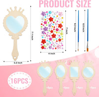 XJWWHZ wooden princess mirror craft kit, 12 DIY mirrors with gem stickers and brushes - view 6