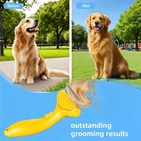 Undercoat Rake for Dogs & Cats, Self‑Clean Deshedding Brush - Lemon Yellow - image 4