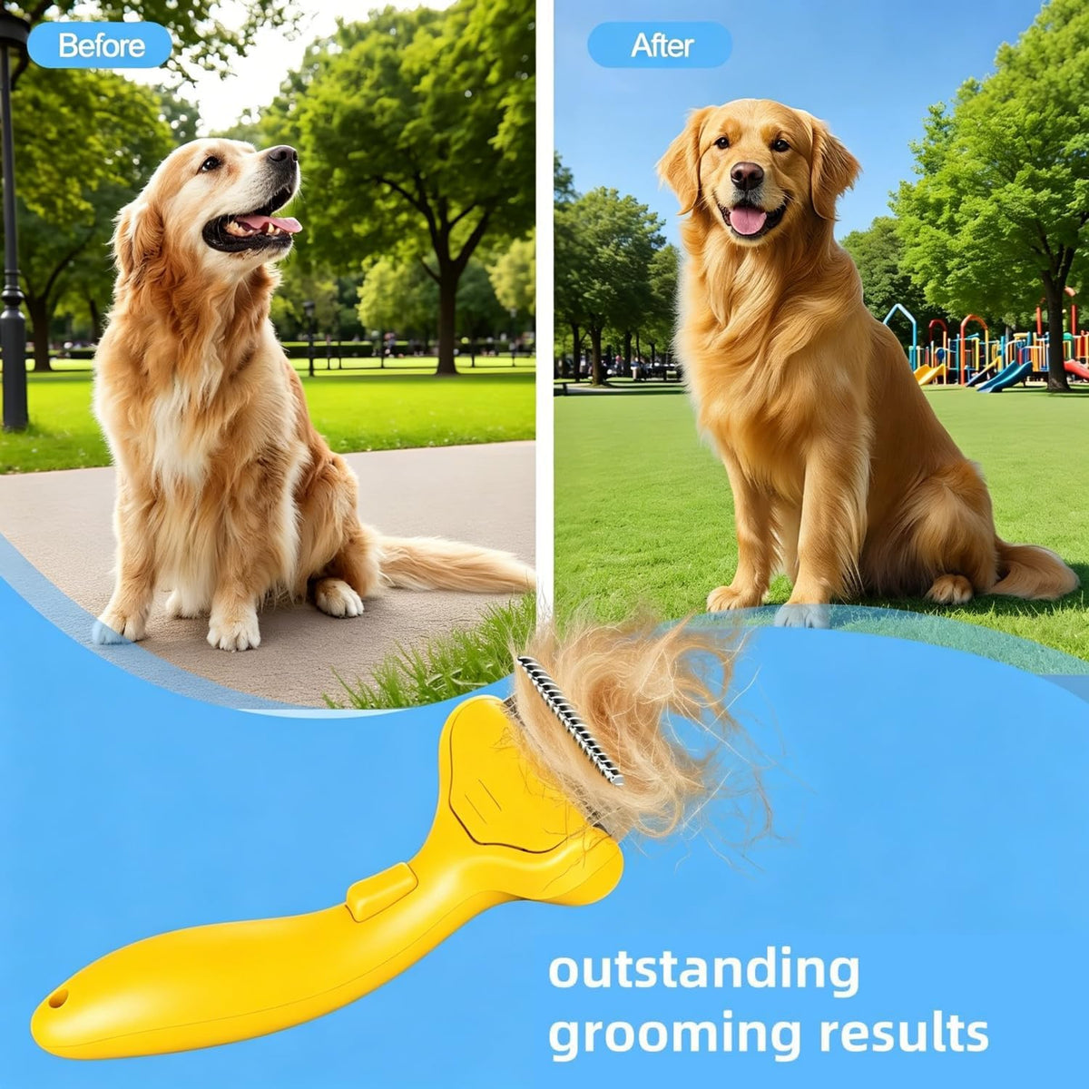 Undercoat Rake for Dogs & Cats, Self‑Clean Deshedding Brush - Lemon Yellow - image 4