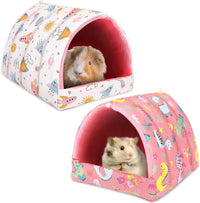 UPINS 2 Pack Guinea Pig Hideout, Washable Small Animal House Bed – Daily Care for Small Pets - 9.84 x 9.84 inch / Pink White
