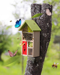 Premium Bug Hotel Kit Cedar Wood Insect Hotel Insect House - Backyard Bee House, Nesting Habitat Shelters, Garden Shelter for Bees, Butterflies, Bugs,Heavy Duty Thickness Colorful