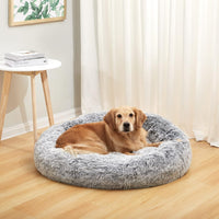 Calming Fluffy Donut Dog Bed for Large Dogs, 36" Round - 36.0"L x 36.0"W x 8.0"Th / Dark Grey - image 2