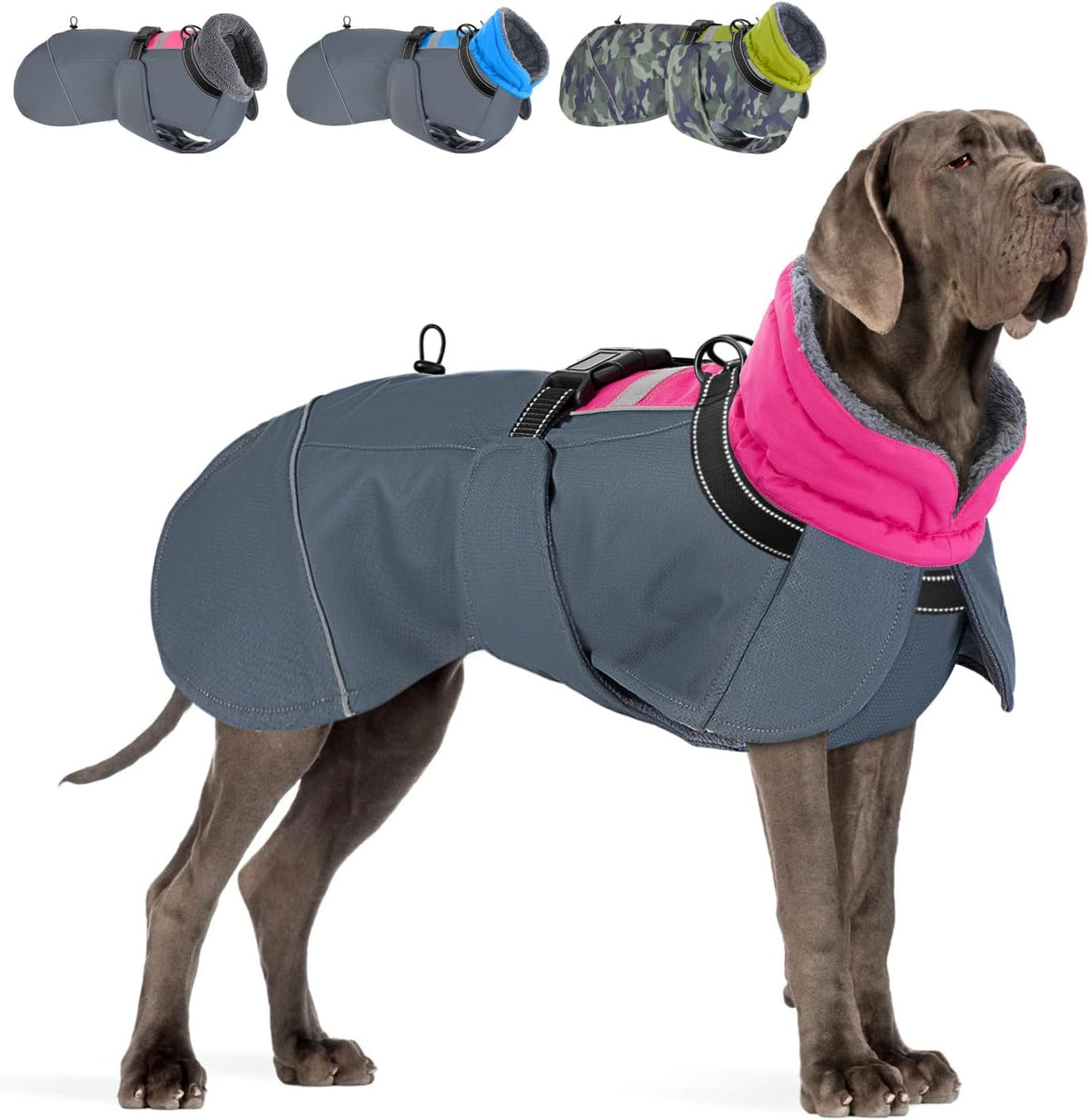 SlowTon Dog Winter Coat, 3 Layers Thick Warm Fleece Lining Dog Jacket – Essentials for Dogs - X-Large / Fuchsia