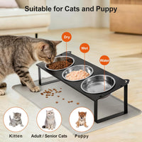 Elevated Cat Bowls with Food Mat - Black-3Bowls - image 3