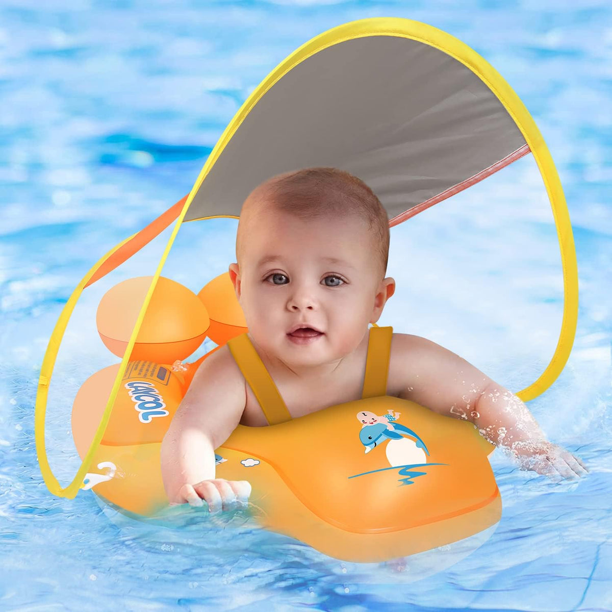 Baby Pool Float with Canopy UPF50+ - Baby Yellow / X-Large