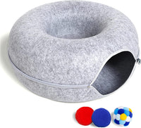 Large Cat Tunnel Bed for Indoor Cats with 3 Toys - M(20x20x9) / Light Grey