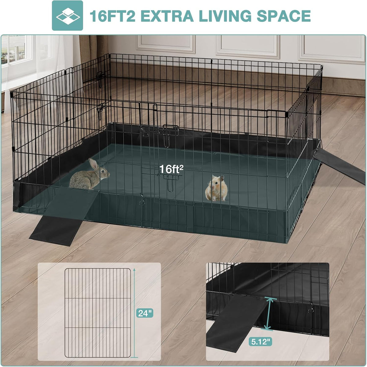 Rabbit Playpen，Small Animal Cage with Waterproof Mat - image 2