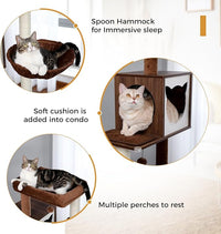 Tall Cat Tree with Litter Box Enclosure 56.7" Wooden Cat Tower for Large Cats with Cat Hammock House Bed (Wood Beige)