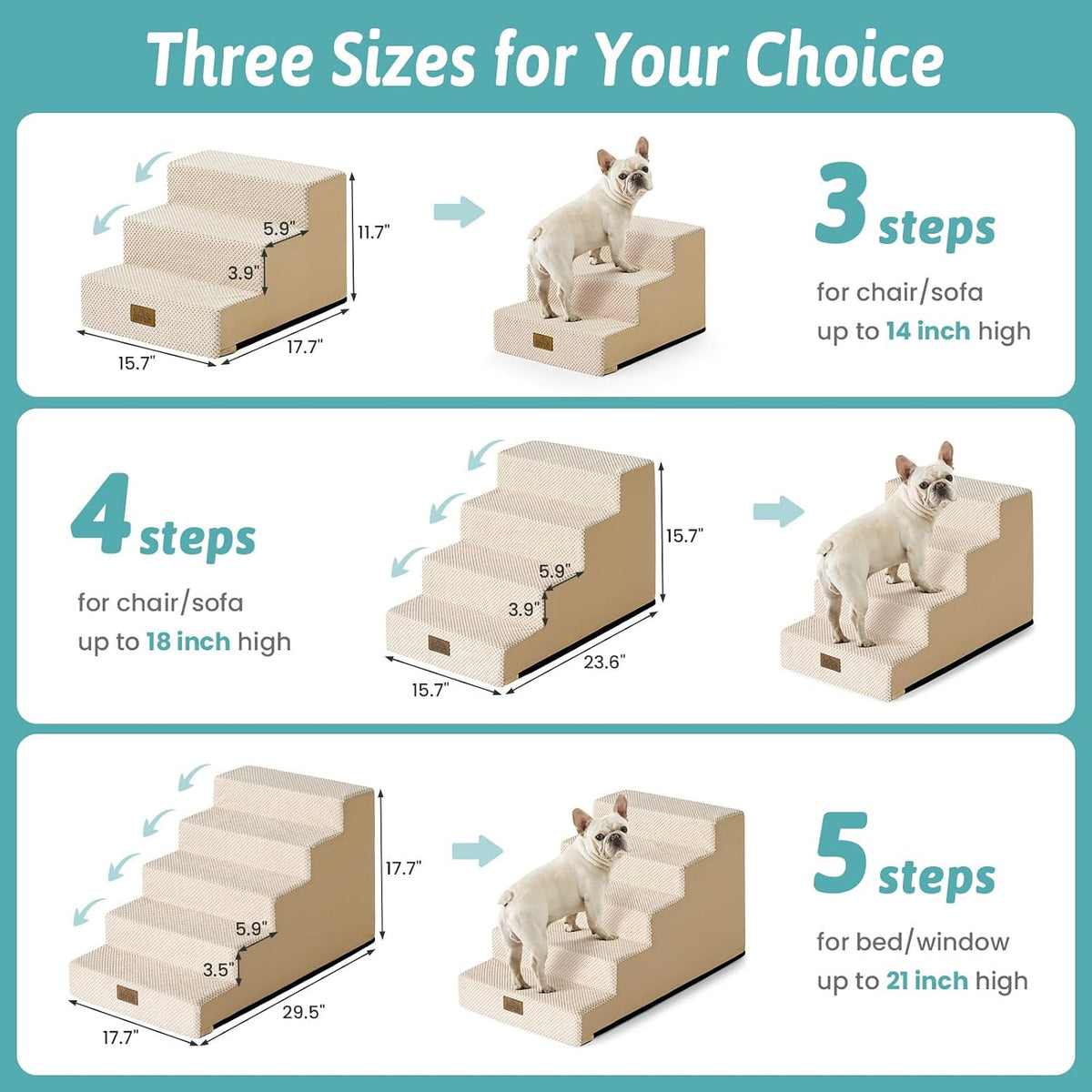 COZY KISS Dog Stairs for Small Dogs - Slope-Beige / 4 / 15.7x17.7x11.7 inch - image 2