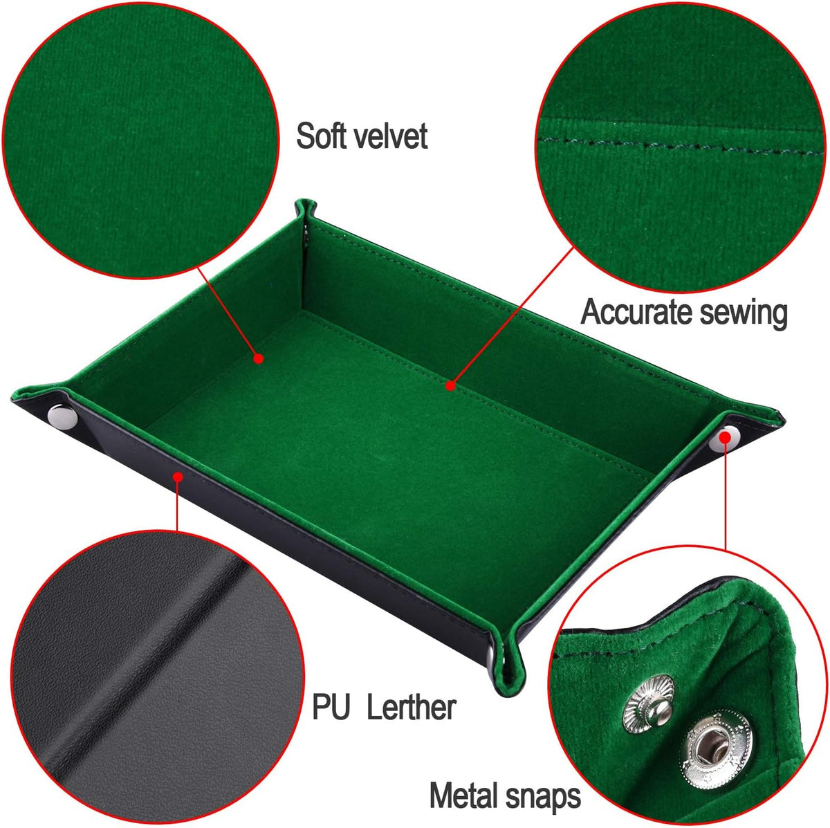 SIQUK Double Sided Dice Tray Folding Rectangle Dice Holder – Fun for Kids & Family - Dark Green - image 2