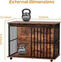 43.7" Dog Crate Furniture, XL Dog Crate Dog Kennel Indoor with Wheels for Large Medium Small Dogs, Wooden Dog Kennel End Table with Sliding Door Wooden Furniture Crates for Living Room, Bedroom