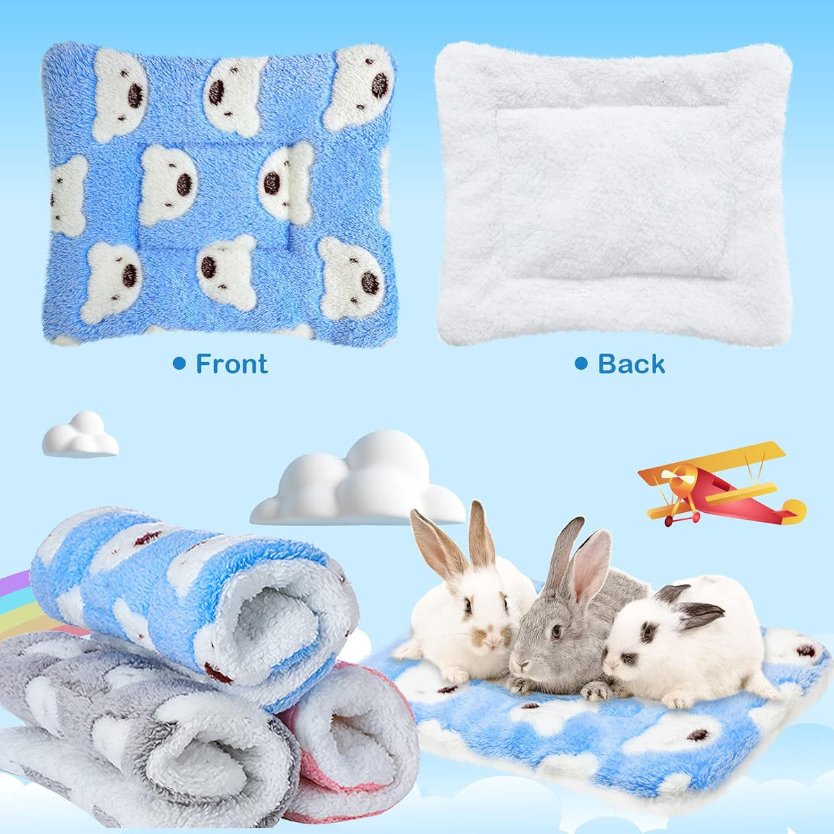 Jetec 3 Pcs Guinea Pig Beds, Fleece Small Animal Mats - Fleece / Bear / Light Pink - image 4
