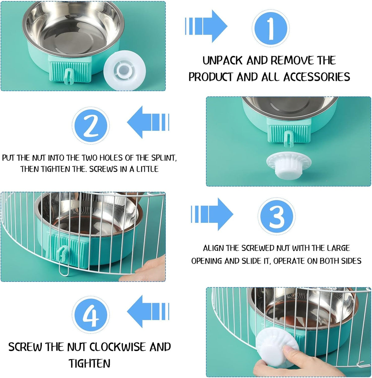 24 Pcs Crate Bowls for Dog Rabbit Ferret, Hanging Feeders - Bright / 24 - image 2